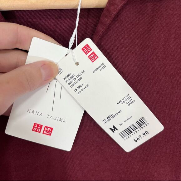 Uniqlo x Hana Tajima Red Flannel Skipper Collar Long Dress M - Picture 5 of 9